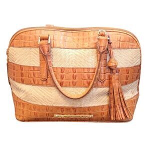 Brahmin Women's Brown Croc And Raffia Medium Duxverry Satchel OS